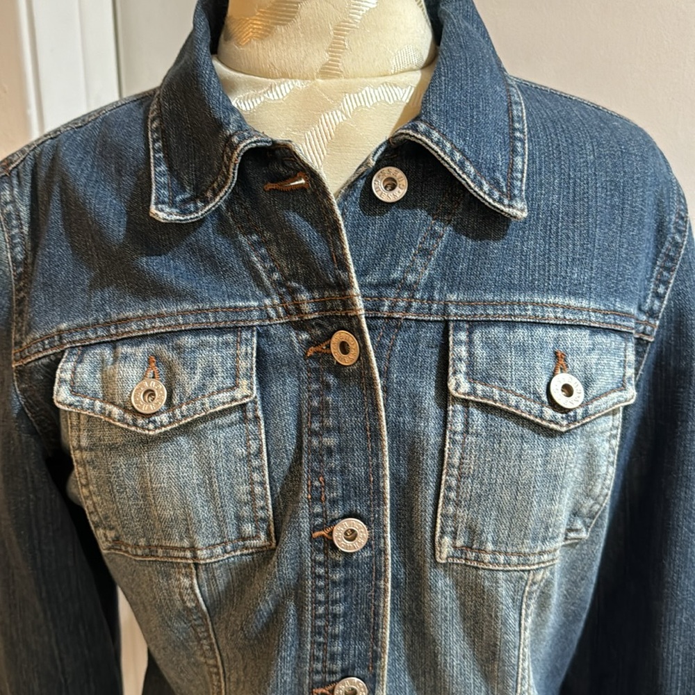 Guess Vintage Distressed Classic Dark Denim Fade Trucker Jacket Medium - Picture 6 of 9